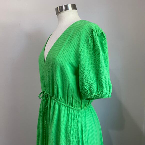 Mango MNG Bright Green V Neck Short Sleeve Maxi Tiered Dress Size 10 - Picture 6 of 9